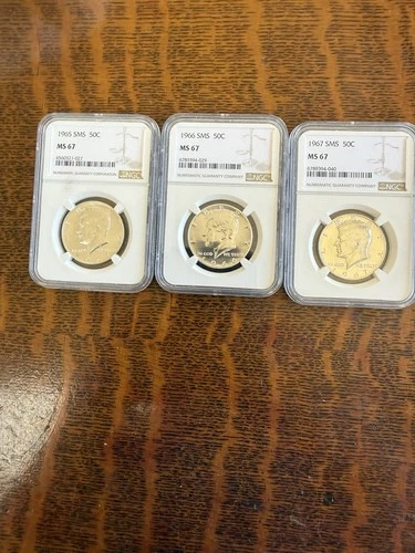 1965 - 1967 SMS 50c Kennedy Half Dollar NGC MS 67 Three Coin Lot