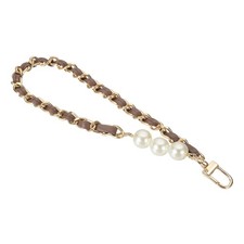 8" Chain Wristlet Strap Pearl Leather Chain Wrist Strap with Buckle Gold-Brown