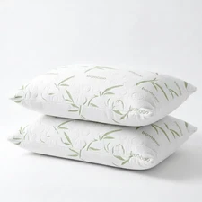 Adjustable Memory Foam Pillows, Soft & Cooling Bamboo Cover - Set of 2