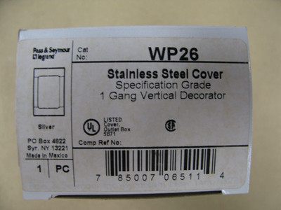 LEGRAND WP26 1gang vertical decora weatherproof cover, spec, stainless steel.