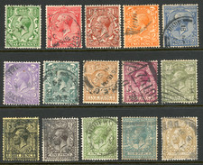 GB stamp, 1912-24, King George V,  SG351 to SG396, set of 15 used stamps