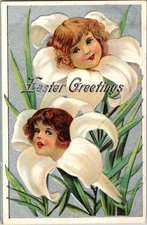 Cute Kids - Children on Vintage Easter Postcard d/24 BJ3882