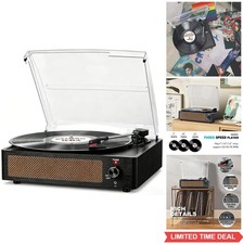 Vintage Bluetooth Vinyl Record Player with Stereo Speakers  3-Speed Turntable