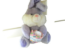 Plush Cuddle Easter Bunny White  Purple 11  Stuffed Animal Toy w/pouch VTG