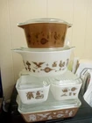Vintage Pyrex Early American 4 Refrigerator Jar Set & 2 Covered Casseroles MINT