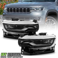 For 2022-2025 Jeep Wagoneer Chrome Led Single Projector Headlights Headlamps Set