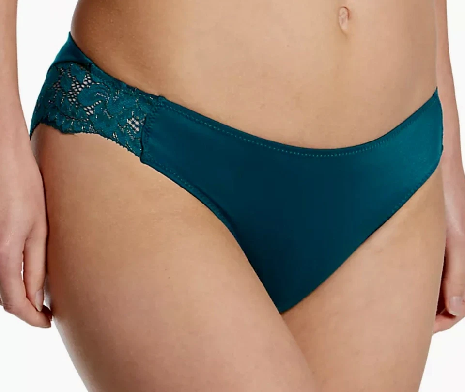 Panty tanga MAIDENFORM Comfort Devotion verde azulado dorado con ribete de encaje transparente para mujer talla 2XL Foto 2 de 4