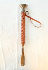 Antique Style Brass Wood Shoe Horn Long Handle Shoe Dressing Helper Item