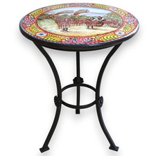 Tavolo Rotondo in Pietra Lavica dell’Etna Ø 60 cm, piedistallo in Ferro Battuto,