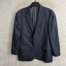 Hart Schaffner Marx Mens Blazer Jacket Blue Check 44L Cotton Long Sleeve Collar