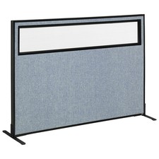 60-1/4"W x 42"H Freestanding Office Partition Panel with Partial Window Blue