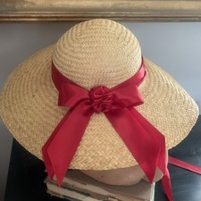 Colonial Williamsburg 18th Century Child  s Wheat Straw Hat Red Low Crown Ribbon