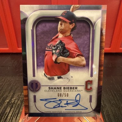 2022 Topps Tribute - Tribute Autographs Shane Bieber #TA-SB Purple /50 (AU)