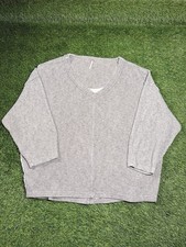 Free People Slouchy Rib Knit Sweater V-Neck Oversized Soft Grey multi color Sz m