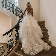 Lace Wedding Dresses A Line Sleeveless Tiered Appliqued Lace Floor Length