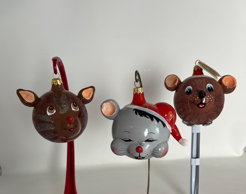 VINTAGE 1997 RADKO ITALIAN RUDY CHUBBY MAX MICE GLASS ORNAMENT SET #97-325-0 WOW