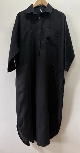 Stylish Black  Linen Shirt Dress from Seaside Tones- Size L