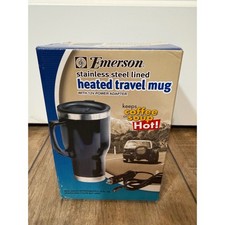 Emerson Stainless Steel Lined Heated Travel Mug with Adapter Black 14oz works