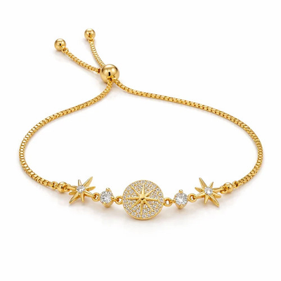 #ad Gold North Star Compass Bracelet Women Zircon Crystal Adjustable Dainty Gift $16.99