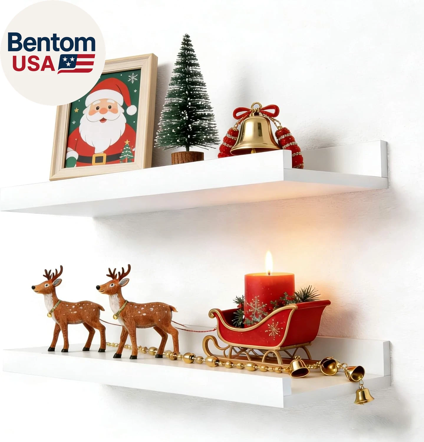 White Floating Shelves for Wall Decor, Wall Mounted Wood Storage Shelf for Bedro
