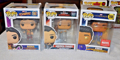 Funko Pop! Marvel  Eternals Kingo,  MS Marvel AISHA, Dr Strange America Chavez
