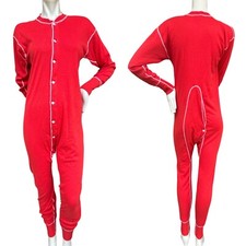 Vintage 70's Men's Red White One Piece Jumpsuit Footsie Pajamas Large 42-44