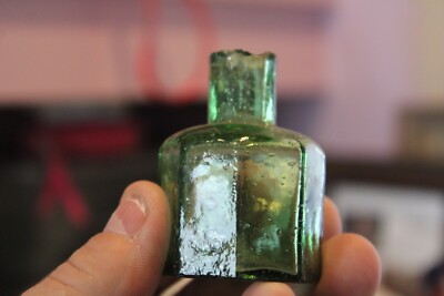 Antique, 2 3/8'',  Bright Green, Hexagon, Ink Bottle, Item # A - 5226-1