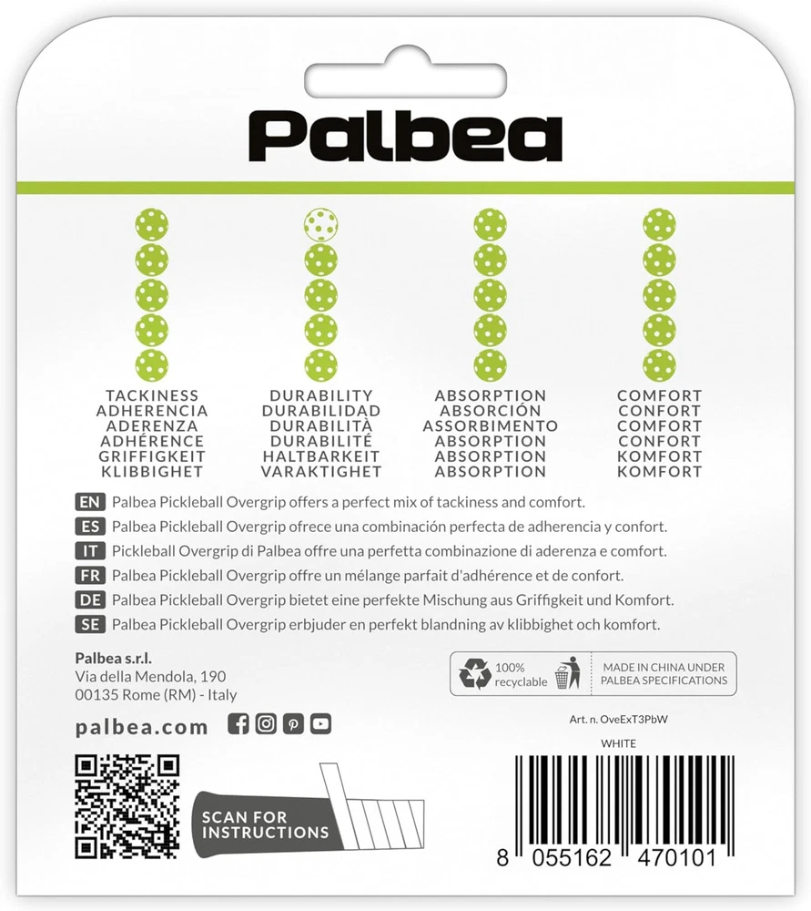 Pickleball Overgrip Tape - Pack of 3/6/12/22/60 - Extra Tacky White Pickleball