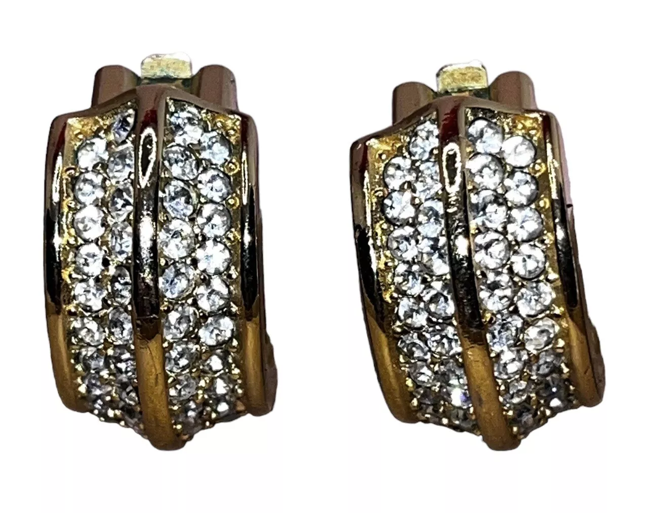 Boucles d'oreilles clips cristaux Swarovski pavé ton or Christian Dior vintage bijoux