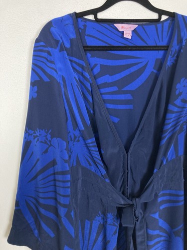 Monsoon 100% Silk Navy Bold Floral Print Kimono Style Top Tie Front UK 12 - Picture 5 of 8