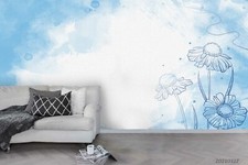 3D Watercolor Blue Floral Wallpaper Wall Mural Removable Self-adhesive 199