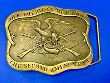 Our American Heritage The Second Amendment VTG 1977 Indiana Metal Belt Buckle