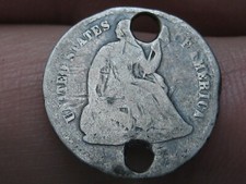 1860-1873 P or S Seated Liberty Half Dime- About Good Detail, Holed, Old Button?