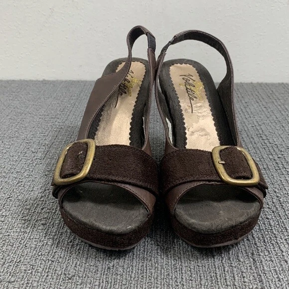 Sandalias de cuña de madera con cordones muy volátiles para mujer talla 6 cuero marrón gamuza Foto 2 de 4