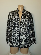 Chicos 2 Large 12-14 Black White Geometric Artsy Abstract Open Front Blazer
