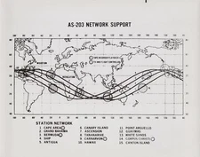 Early Apollo | RARE NASA 1966 AS-203 Network Support Global Station Map Photo