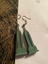 Pressed Paper Green Empire State Building NYC Hanging Earrings