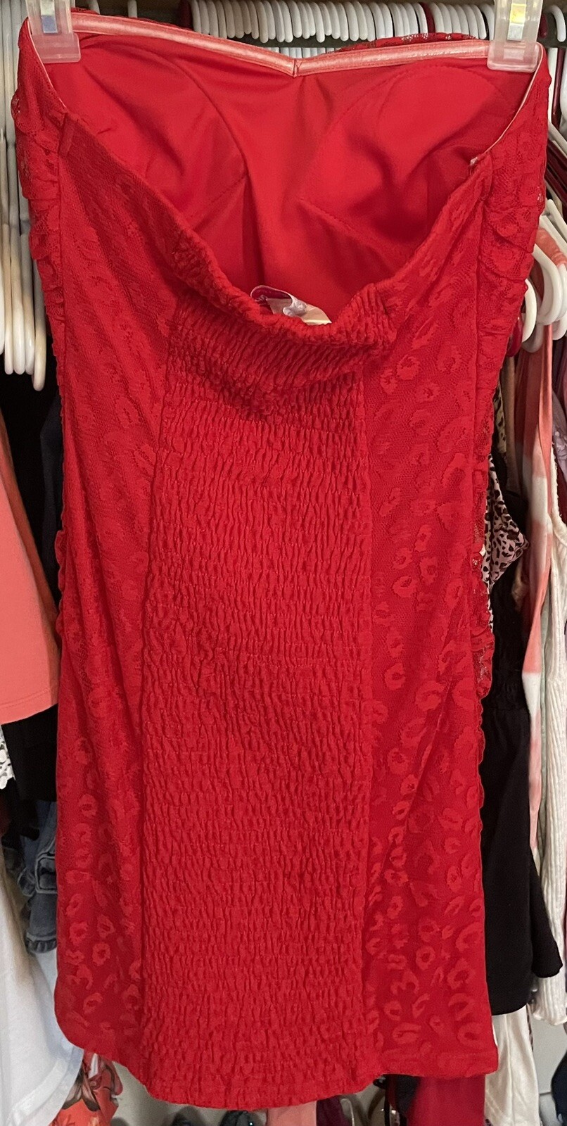 Red Leopard Patterned Lace Strapless Medium Dress - image 2