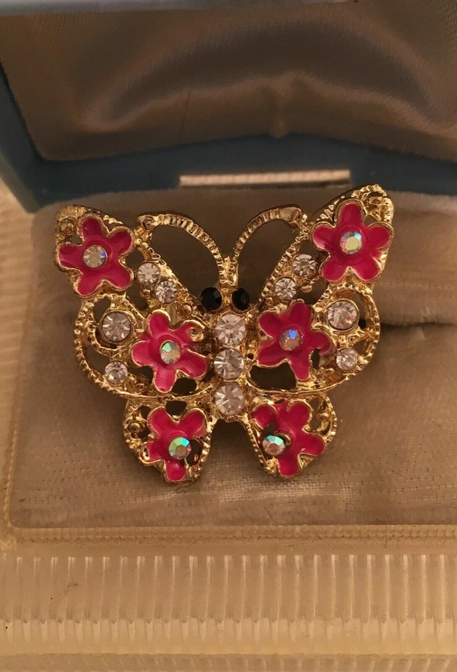 Placa de Oro en 8 Opciones de Color Cristal Esmalte Mariposa Anillo con Flores Talla 6 Foto 2 de 2