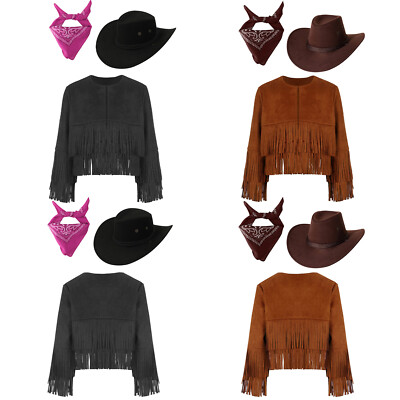 Kids Cowboy Costume Party Outfit Soft Dress Up Tassels Bandanna