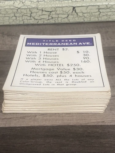 Vintage 1974 Monopoly Game Parker Brothers Replacement Deed Cards