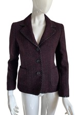 Vintage Miu Miu Tweed Style Wool Jacket With Leather Trim Size 46 Great Con