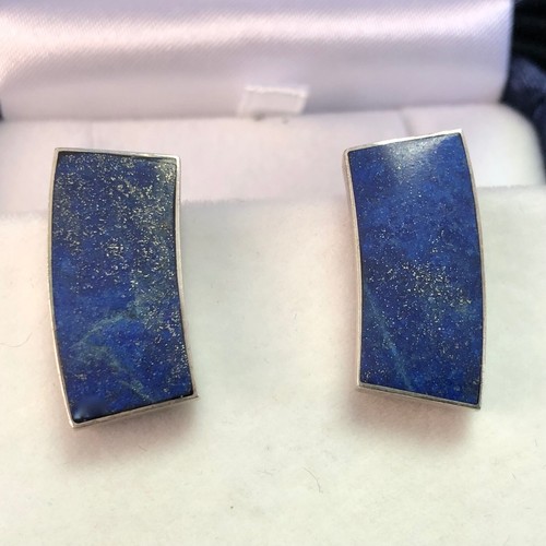Sterling Silver Blue Lapis Caribbean Earrings 1" L