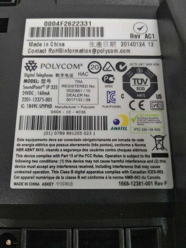 Polycom Desktop Phone POE 2200-12375-025 SoundPoint IP 335 2-Line SIP - Photo 4/6