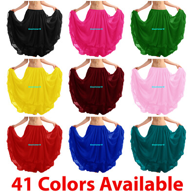 3 Layer Gypsy Skirt Chiffon Full Circle Belly Dance Double Jupe Rock Spiral Boho