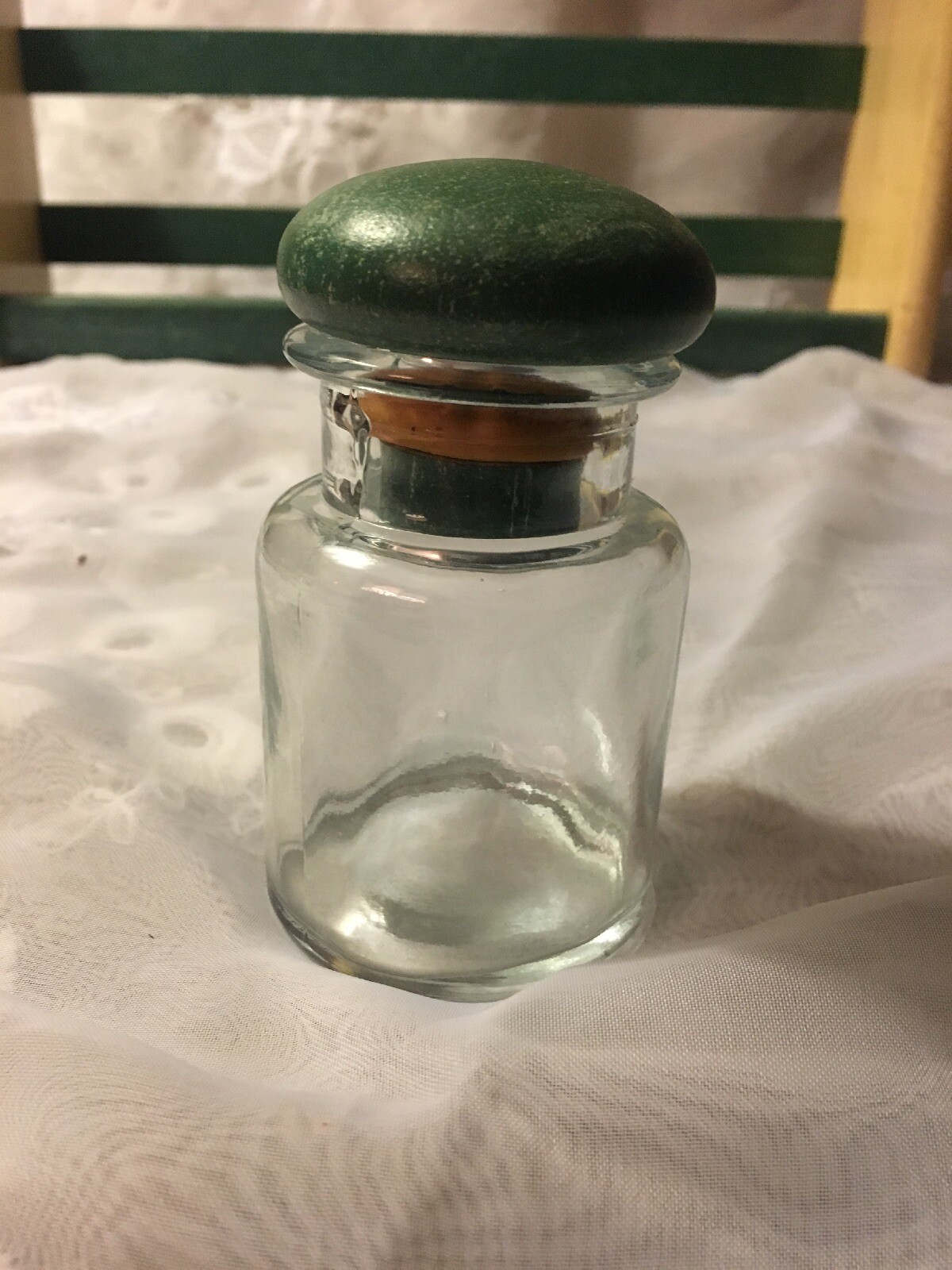 Teal Blue Green Glass Spice Jar with Wooden Cap Pier One Canister-image