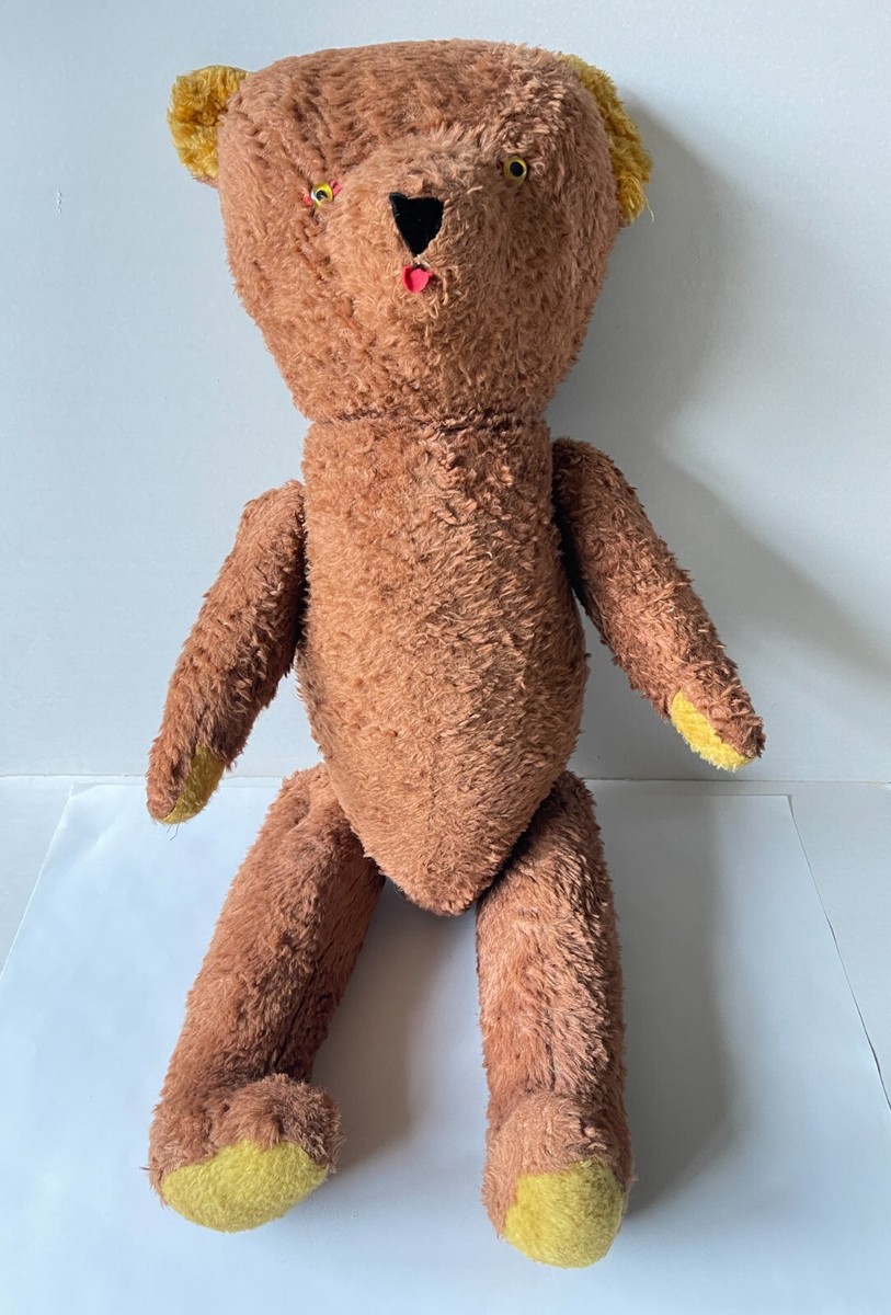 Grand Ours En Peluche Ancien – 60 Cm – Jouet Vintage – Patiné