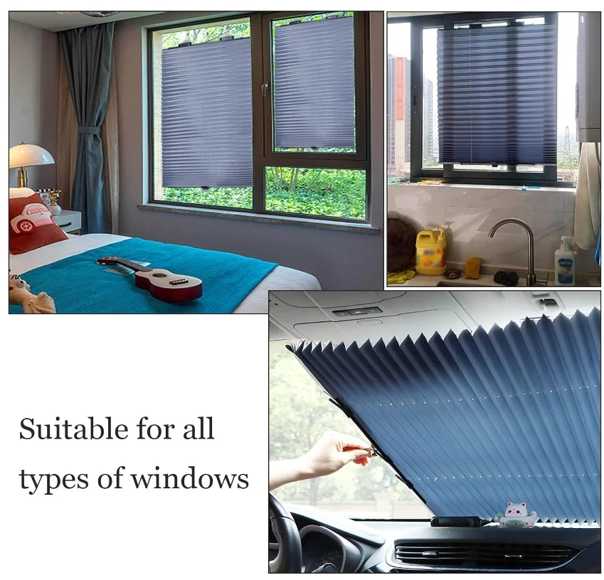 28''x65''Pleated Shade Window Blind Sun UV Half Blackout Blind Roller Car window - Image 2 of 4