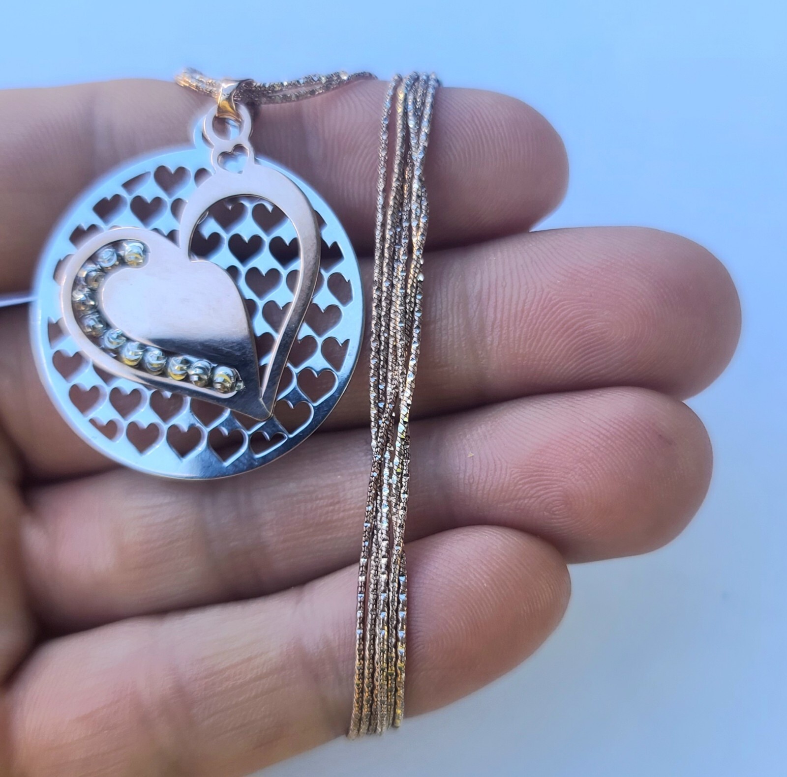 Sterling 925 Solid Silver Heart Pendant Stranded … - image 8