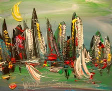 Green Cityscape     Nice Canvas PAINTING  ART Abstract Modern Impressionist